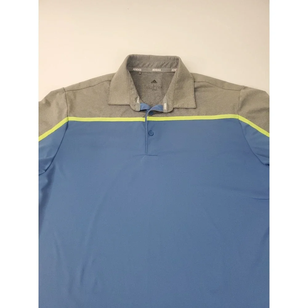 adidas Men's Short‎ Sleeve Polo Golf Performance Shirt, Blue/Grey, Large